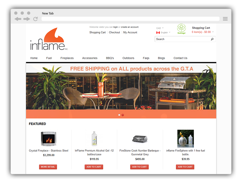 Ethanol burning products online store in north America